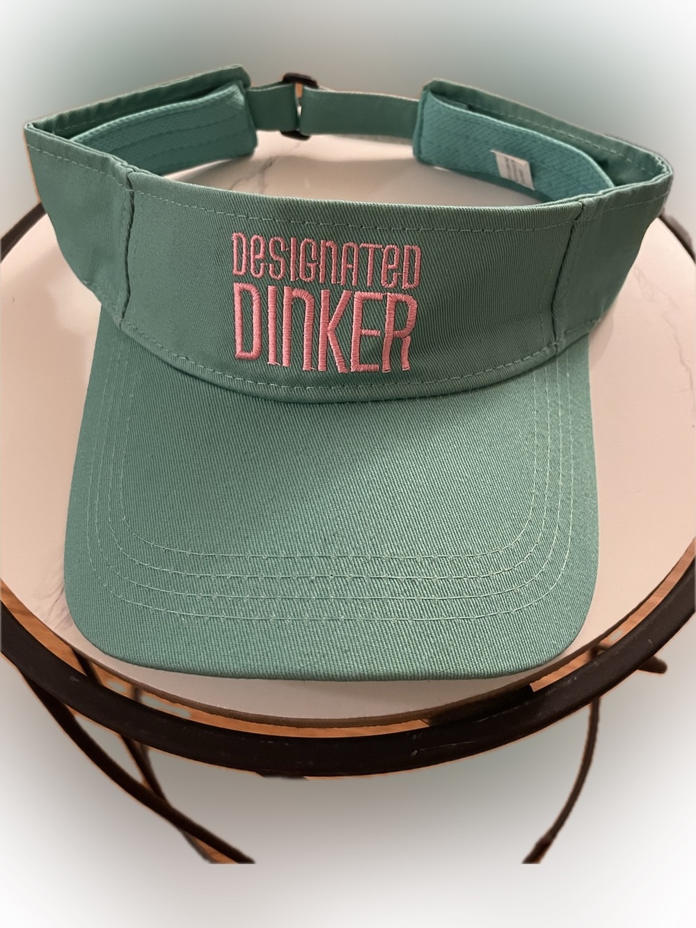 Teal Visor with Pink "Designated Dinker" Embroidery